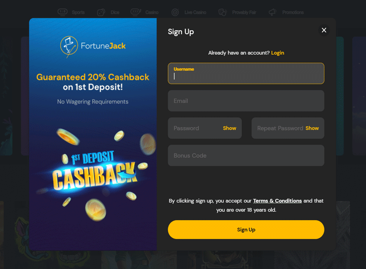 FortuneJack Casino Registration