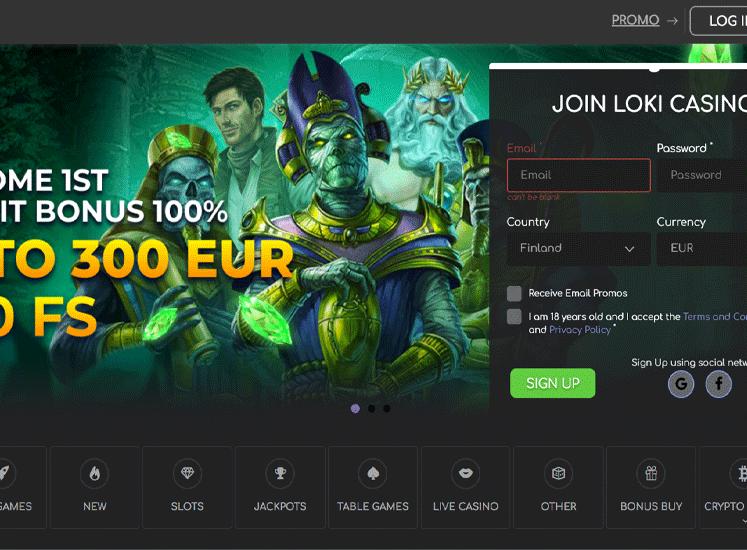 LOKI Casino Home Screen