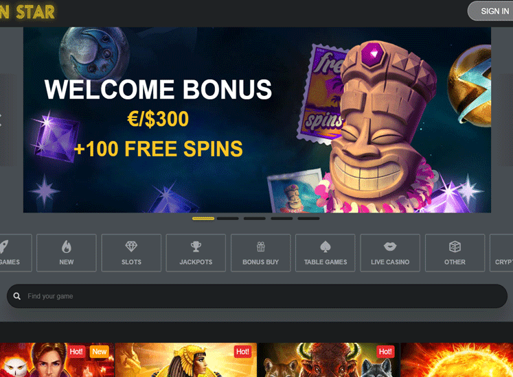 Golden Star Casino Home Screen