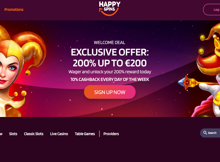 HappySpins Casino Home Screen