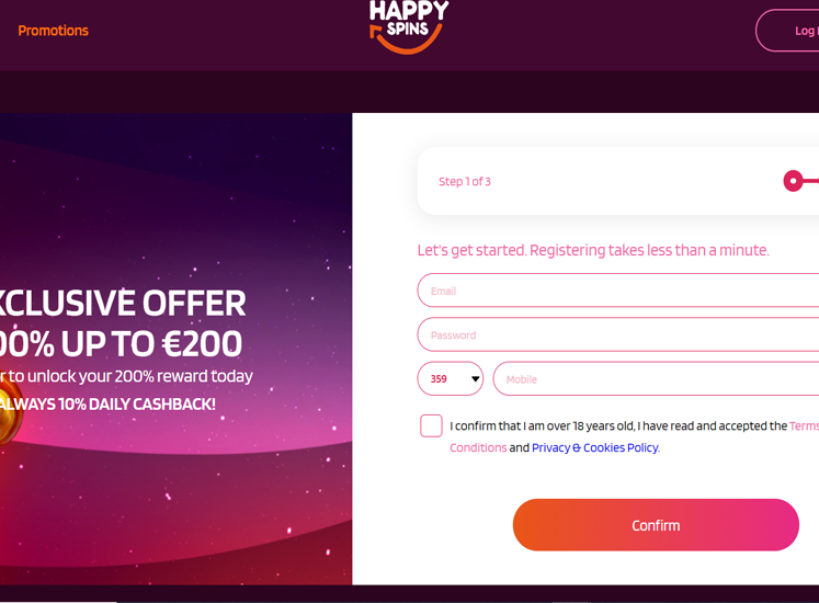 HappySpins Casino Registration