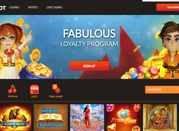 Webby Slot Casino Home Screen