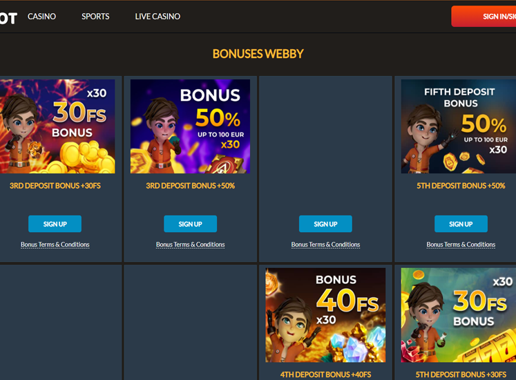 Webby Slot Casino Promotions