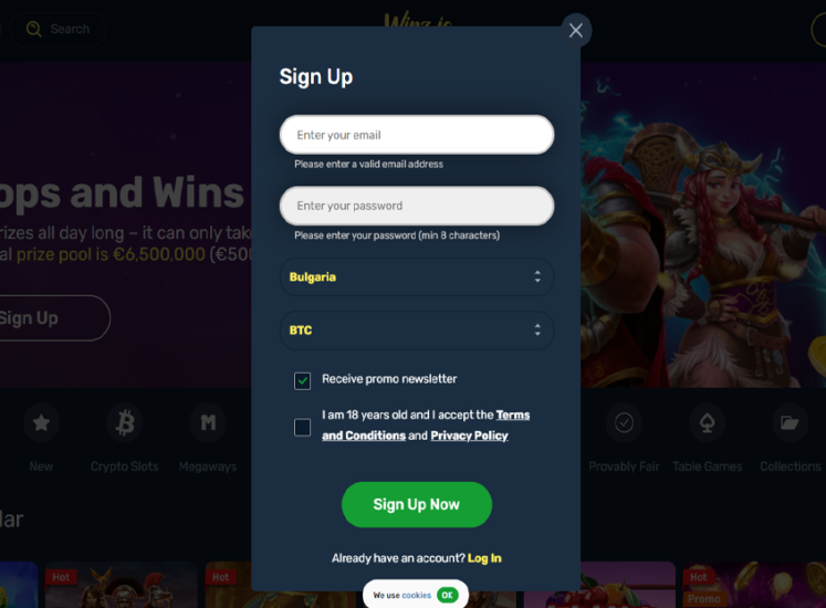 Winz.io Casino Registration