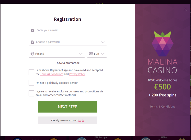 Malina Casino Registration