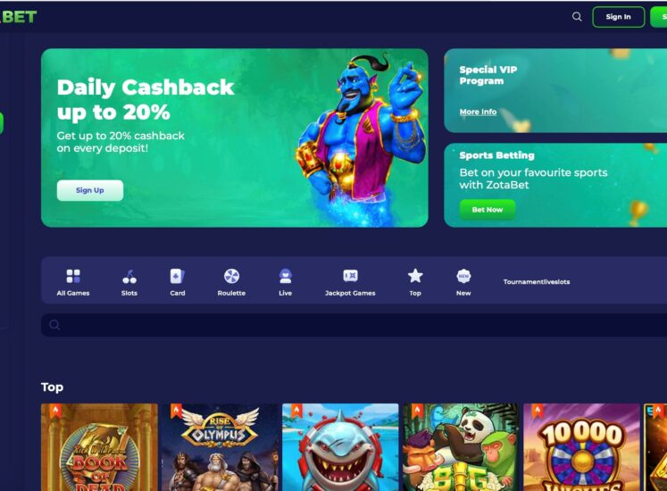 Zotabet Casino Home Page Screen